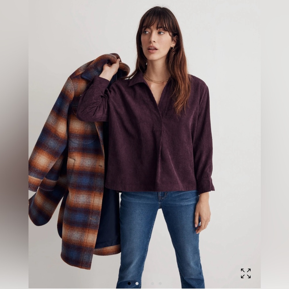 Madewell Purple Corduroy Lakeline Long-Sleeve Popover Shirt, XXS, NWT